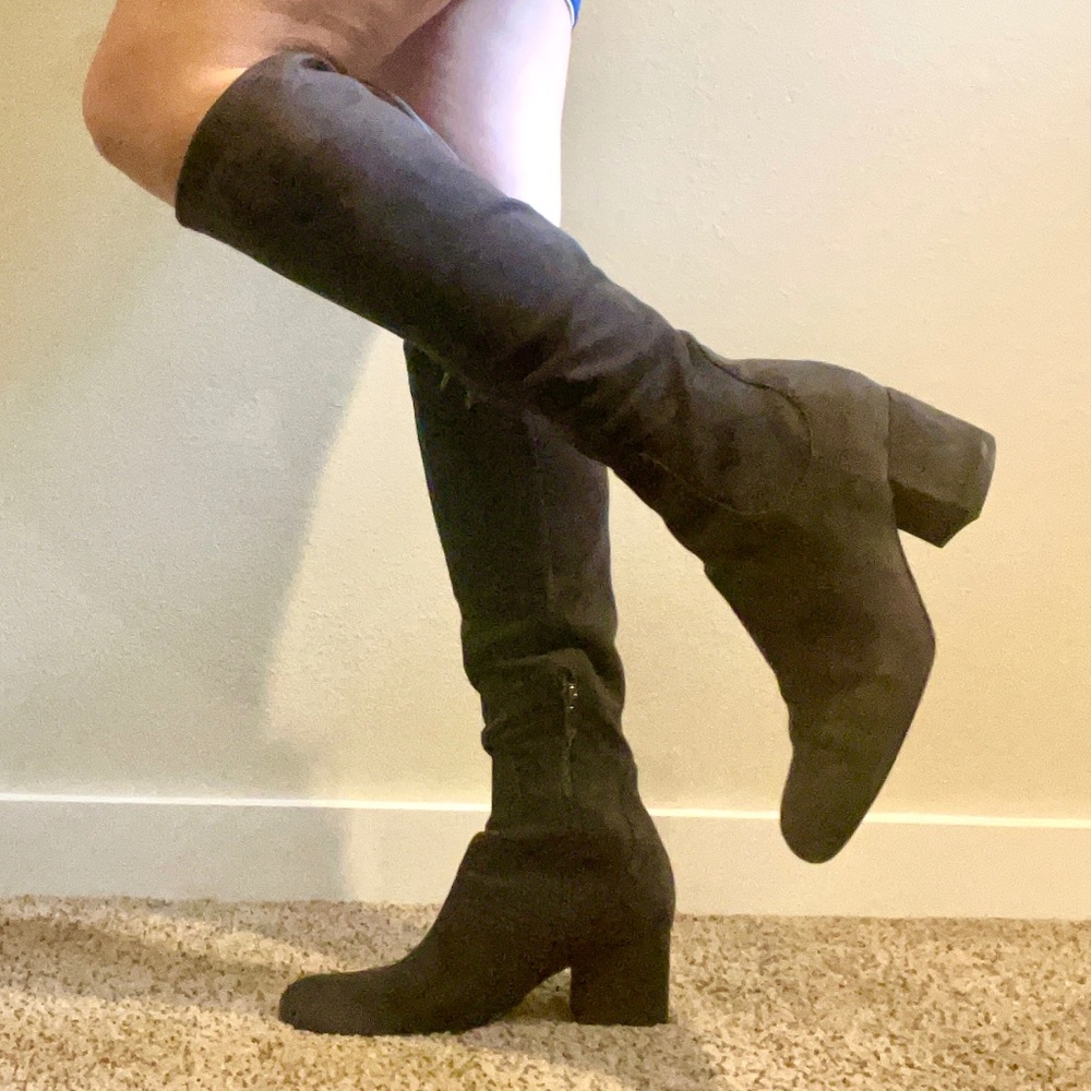 Sam Edelman Tall Knee High Suede Leather Boots High Heel Gray Women's